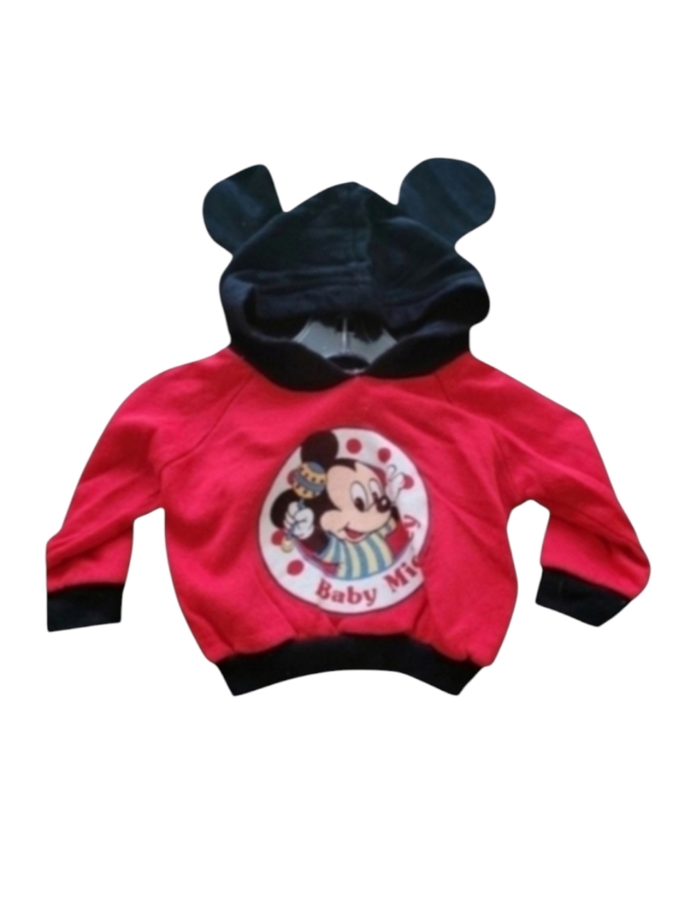 Rare 1984 Vintage Disney Baby Black Red Mickey Hoodie With Ears Size 6 Months